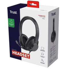 CUFFIE OVER-EAR CABLATE 1,8M JACK 3,5M CON MICROFONO FLIP TO MUTE - 85% PLASTICA RICICLATA - TRUST AYDA MAX - NERO