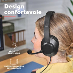 CUFFIE OVER-EAR CABLATE 1,8M USB CON MICROFONO FLIP TO MUTE E RIDUZIONE RUMORE ENC - 85% PLASTICA RICICLATA - TRUST AYDA MAX USB ENC- NERO