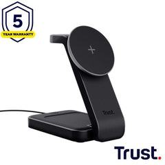 CARICABATTERIA WIRELESS MAGNETICO/MAGSAFE PER IPHONE APPLE WATCH AIRPODS STAND RICHIUDIBILE - TRUST VIRO 3-IN-1 - NERO