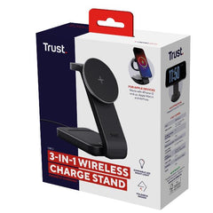 CARICABATTERIA WIRELESS MAGNETICO/MAGSAFE PER IPHONE APPLE WATCH AIRPODS STAND RICHIUDIBILE - TRUST VIRO 3-IN-1 - NERO