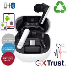 AURICOLARI GAMING WIRELESS RICARICABILE CON DOPPIA CONNESSIONE BT + 2,4GHz (DONGLE USB-C) - TRUST GXT409 OXXIE - BIANCO/NERO