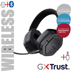 CUFFIA GAMING WIRELESS RICARICABILE CON DOPPIA CONNESSIONE BT + 2,4GHz OVER-EAR, DRIVER 50MM - TRUST GXT493 CARUS - NERO