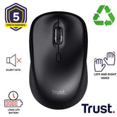 MOUSE WIRELESS SILENZIOSO - 1600DPI - PLASTICA RICICLATA 82% - DURATA BATTERIA 12 MESI - TRUST YVI+ - NERO GLOSS