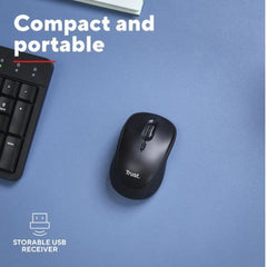 MOUSE WIRELESS SILENZIOSO - 1600DPI - PLASTICA RICICLATA 82% - DURATA BATTERIA 12 MESI - TRUST YVI+ - NERO GLOSS