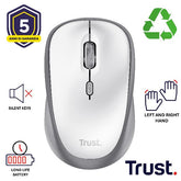 MOUSE WIRELESS SILENZIOSO - 1600DPI - PLASTICA RICICLATA 83% - DURATA BATTERIA 12 MESI - TRUST YVI+ - BIANCO