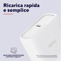 ALIMENTATORE/CARICABATTERIA 65W USB-C GAN - CAVO RICARICA INCLUSO - PLASTICA RICICLATA 50% - TRUST MAXO - BIANCO