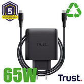 ALIMENTATORE/CARICABATTERIA 65W 2 PORTE USB-C GAN - PLASTICA RICICLATA 50% - TRUST MAXO - NERO
