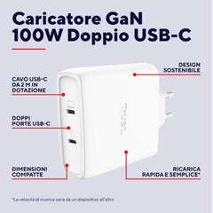 ALIMENTATORE/CARICABATTERIA 100W 2 PORTE USB-C GAN - PLASTICA RICICLATA 50% - TRUST MAXO - BIANCO