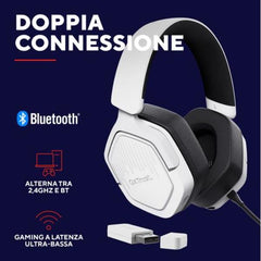 CUFFIA GAMING WIRELESS RICARICABILE CON DOPPIA CONNESSIONE BT + 2,4GHz OVER-EAR, DRIVER 50MM - TRUST GXT493W CARUS - BIANCO