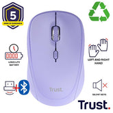 MOUSE WIRELESS MULTICONNECT 2x BT + 1 WL 2,4GHz SILENT - DURATA BATTERIA 12 MESI - 1600DPI - PLASTICA RICICLATA 75% -TRUST YVI+ MULTI-DEVICE VIOLA