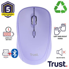 MOUSE WIRELESS MULTICONNECT 2x BT + 1 WL 2,4GHz SILENT - DURATA BATTERIA 12 MESI - 1600DPI - PLASTICA RICICLATA 75% -TRUST YVI+ MULTI-DEVICE VIOLA