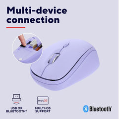 MOUSE WIRELESS MULTICONNECT 2x BT + 1 WL 2,4GHz SILENT - DURATA BATTERIA 12 MESI - 1600DPI - PLASTICA RICICLATA 75% -TRUST YVI+ MULTI-DEVICE VIOLA