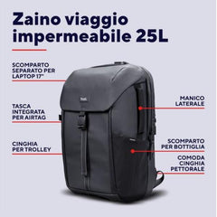 ZAINO LAPTOP/NOTEBOOK FINO A 17" ECO - IMPERMEABILE IPX4 - REALIZZATO CON PET RICICLATO - TRUST JERSEY TRAVEL BACKPACK NERO