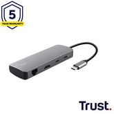ADATTATORE DOCKING STATION MULTIPORT 8 IN 1, 1 HDMI 4K (60HZ)+ 1 LAN + 1 SD/MICRO SD READER + 2P USB-A + 2P USB-C TRUST DALYX 8-IN-1 - ALLUMINIO