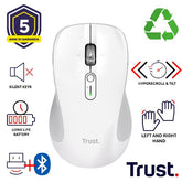MOUSE WIRELESS MULTICONNECT 2x BT + WL 2,4GHZ CON ROTELLA HYPERSCROLL + SCROLL ORIZZONTALE - PLASTICA RICICLATA 65% - DURATA BATTERIE 19M - SILENT - 3200DPI - TRUST FERRO - BIANCO