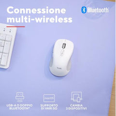 MOUSE WIRELESS MULTICONNECT 2x BT + WL 2,4GHZ CON ROTELLA HYPERSCROLL + SCROLL ORIZZONTALE - PLASTICA RICICLATA 65% - DURATA BATTERIE 19M - SILENT - 3200DPI - TRUST FERRO - BIANCO