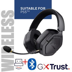 CUFFIA GAMING WIRELESS RICARICABILE PLAYSTATION® COMPATIBILE, CON DOPPIA CONNESSIONE BT + 2,4GHz OVER-EAR, DRIVER 50MM - TRUST GXT 493PS CARUS - NERO