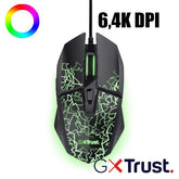 MOUSE GAMING ILLUMINATO CABLATO 6.400DPI - 6 PULSANTI PROGRAMMABILI - TRUST GXT113 FELOX - NERO