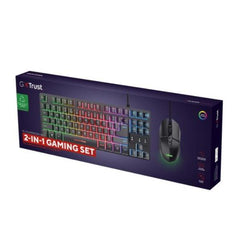 SET GAMING TASTIERA (COMPATTA TKL) E MOUSE (6.400DPI) CABLATI ILLUMINATI - PLASTICA RICICLATA 69% - LAYOUT ITALIANO - TRUST GXT798 SET 2 IN 1 - NERO
