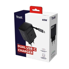ALIMENTATORE/CARICABATTERIA 65W 1 PORTE USB-C + CAVO RETRATTILE USB-C - PLASTICA RICICLATA 50% - TRUST MAXO - NERO