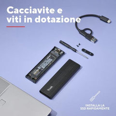 CASE/CUSTODIA HDD SSD NMVe M.2 USB USB-C + USB-A TRUST - NERO