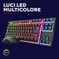 SET GAMING WIRELESS TASTIERA + MOUSE RICARICABILI RGB - BATTERIA LUNGA DURATA - LAYOUT ITALIANO - TRUST GXT 832 THADO COMBO - NERO
