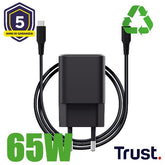 ALIMENTATORE/CARICABATTERIA 65W ULRTACOMPATTO USB-C GAN - CAVO RICARICA INCLUSO - PLASTICA RICICLATA 100% - TRUST MAXO - NERO