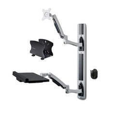Workstation con montaggio a parete, supporto VESA per monitor da 32" (10kg), supporto per monitor completamente articolato e vassoio per tastiera