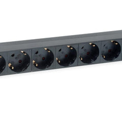EQUIP - MULTIPRESA 8-BAY SCHUKO DIN49440, Spina Schuko CEE7/7 90°, 1U 19" con interruttore, Alluminio