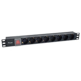 EQUIP - MULTIPRESA 8-BAY SCHUKO DIN49440, Spina Schuko DIN49440, Spina IEC320 C14, 1U 19" con interruttore, Alluminio