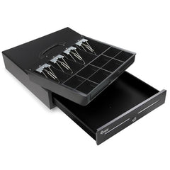 EQUIP - Cassetto registratore di cassa per sistema POS, 4 scomparti per banconote/8 monete, slot per monete rimovibili, connettore RJ11