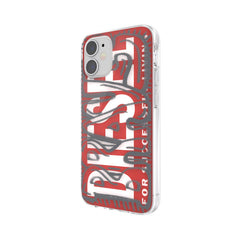 DIESEL - Cover semi-trasparente con scritta DIESEL colore rosso compatibile con Apple iPhone 12 Mini
