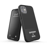 SUPERDRY - Cover in TPU+Policarbonato flessibile anti-urto con intarsiatura in tela colore nero compatibile con Apple iPhone 12 Mini