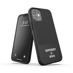 SUPERDRY - Cover in TPU+Policarbonato flessibile anti-urto con intarsiatura in tela colore nero compatibile con Apple iPhone 12 Mini