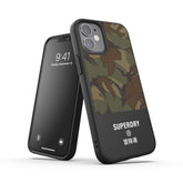 SUPERDRY - Cover in TPU+Policarbonato flessibile anti-urto con intarsiatura in tela colore mimetico verde compatibile con Apple iPhone 12 Mini