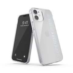 SUPERDRY - Cover trasparente con logo Superdry colore argento bordi rialzati compatibile con Apple iPhone 12 Mini