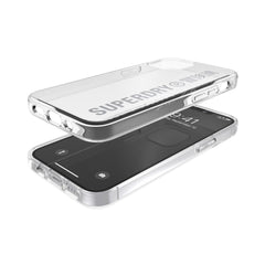 SUPERDRY - Cover trasparente con logo Superdry colore argento bordi rialzati compatibile con Apple iPhone 12 Mini