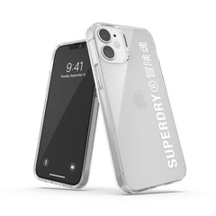 SUPERDRY - Cover trasparente con logo Superdry colore bianco bordi rialzati compatibile con Apple iPhone 12 Mini