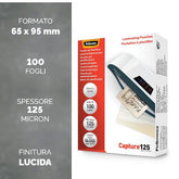 Pouches per plastificazione a finitura lucida da 125mic, formato 65x95mm