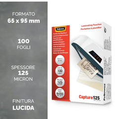 Pouches per plastificazione a finitura lucida da 125mic, formato 65x95mm