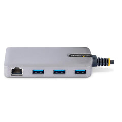 Hub USB a 3 porte con Ethernet - Hub USB 3.0 5Gbps alimentato via bus - Hub splitter USB-A a 3x USB-A portatile per desktop/notebook con ingresso di alimentazione ausiliaria opzion