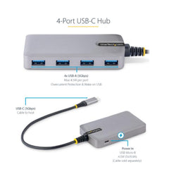 Hub USB a 4 porte - Hub USB 3.0 5Gbps alimentato via bus - Hub splitter da USB-A a 4x USB-A portatile per desktop/notebook con ingresso di alimentazione ausiliaria opzionale - Cavo