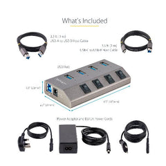 Hub USB-C a 4 Porte Alimentato con Interruttori Individuali -