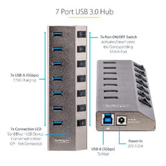 Hub USB-C Autoalimentato a 7 Porte con Interruttori Individuali