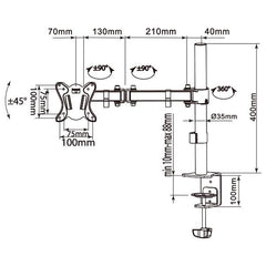 EQUIP - STAFFA MONITOR 13"-27" PAN & TILT ARTICOLATA DA SCRIVANIA, 360°