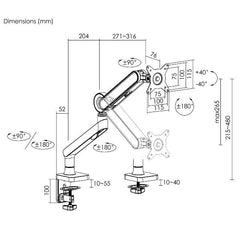 EQUIP - STAFFA MONITOR 17"-35" "PREMIUM" PAN & TILT DA SCRIVANIA, BIANCO