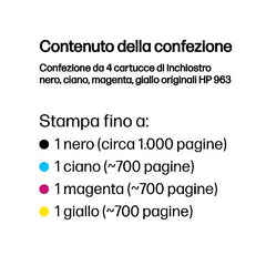 Confezione da 4 cartucce di inchiostro nero, ciano, magenta, giallo originali HP 963