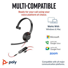 Cuffie HP Poly Blackwire 5210 Monaural USB-C Headset +3.5mm Plug +USB-C/A Adapter (Bulk)