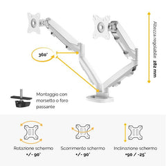 BRACCIO MONITOR DOPPIO EPPA COLORE BIANCO