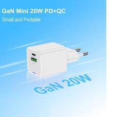 CARICATORE PD USB 2-PORTE 20W GaN (1x USB-C, 1x USB-A, QC 3.0, PPS) - BIANCO